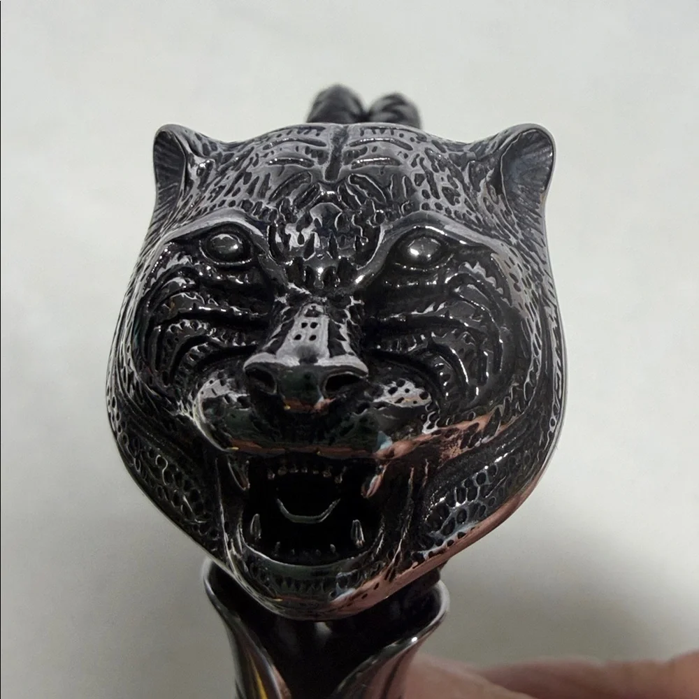 Stainless Steel/Leather Double Strand Tiger Head Bracelet